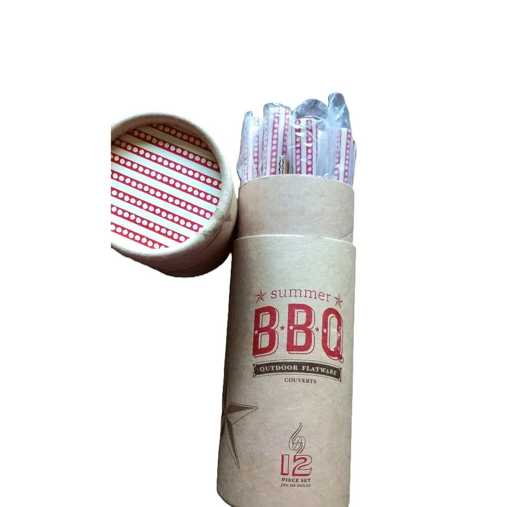 Summer BBQ Flatware Outdoor Red White Pottery Barn stainless Set of 12 Pcs